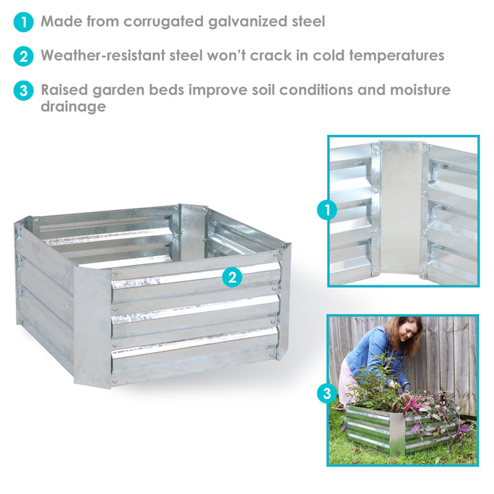 Sunnydaze Galvanized Steel Square Raised Garden Bed - 24 in - Silver Image 2