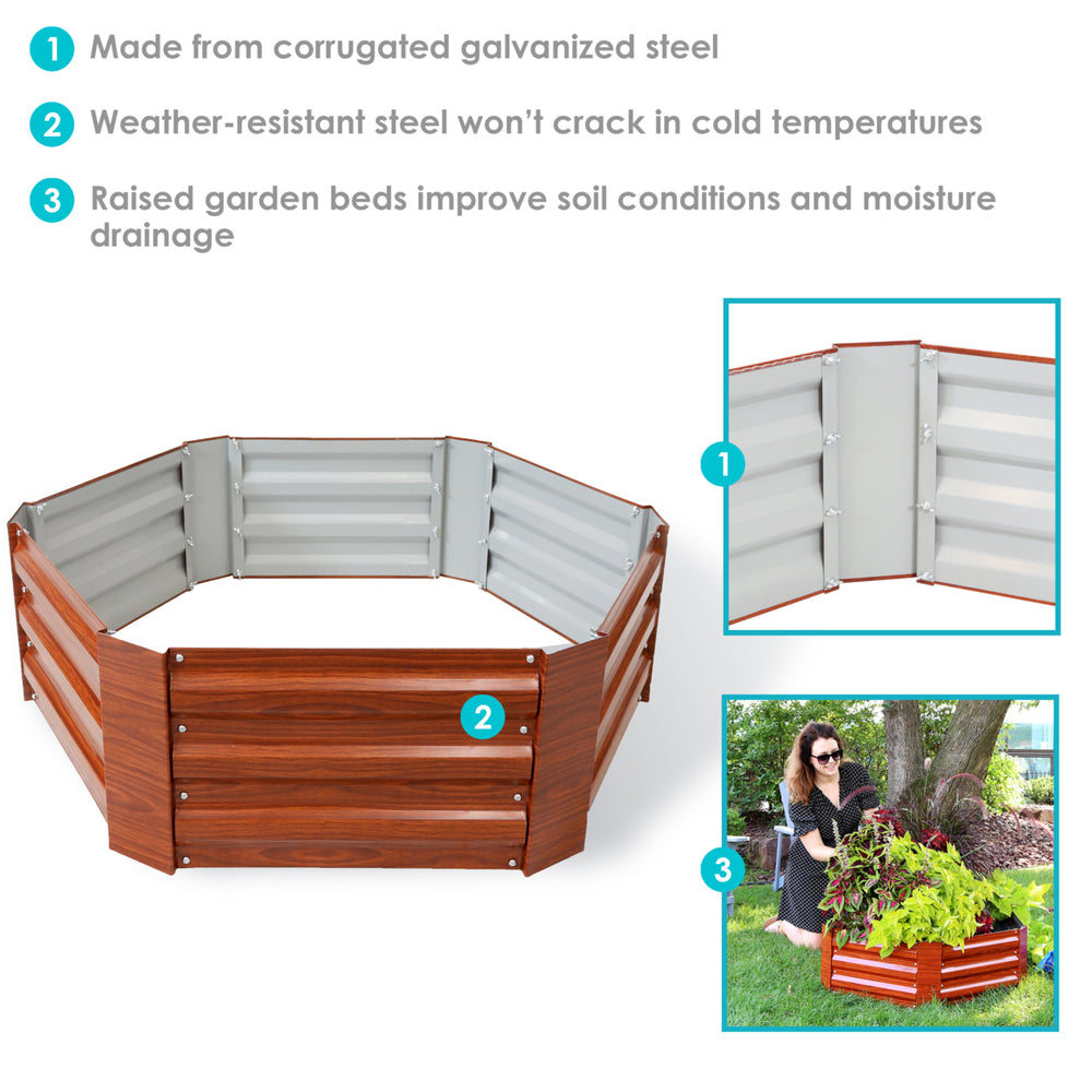 Sunnydaze Galvanized Steel Hexagon Raised Garden Bed - 40 in - Woodgrain Image 2