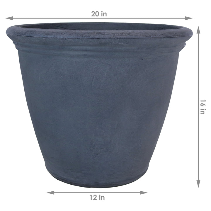 Sunnydaze 20 in Anjelica Dual-Wall Polyresin Planter - Slate - Set of 2 Image 2