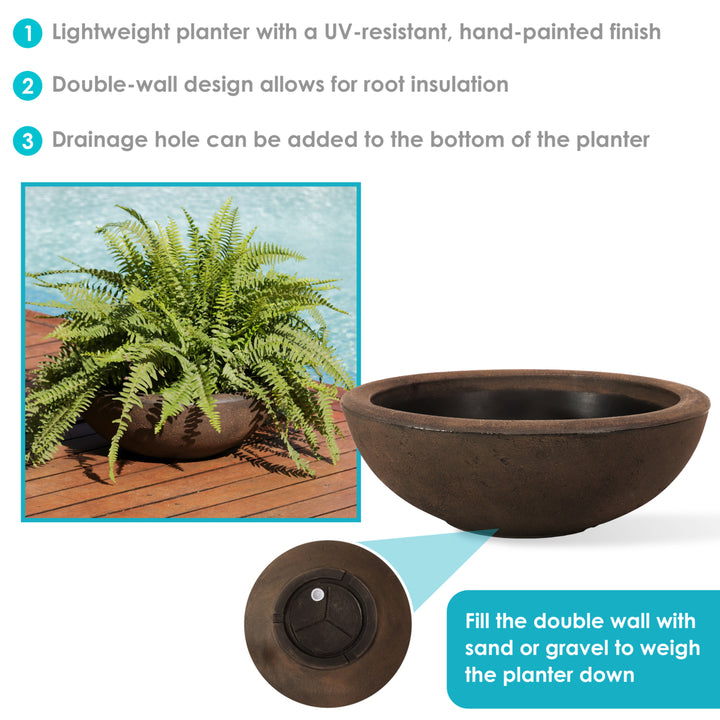 Sunnydaze 20.75 in Percival Round Polyresin Outdoor Planter - Sable Image 2