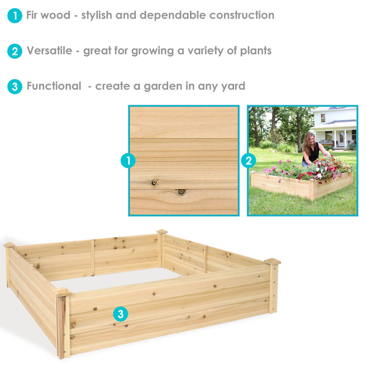 Sunnydaze Wooden Fir Square Raised Garden Bed - 48 in - Natural Image 2