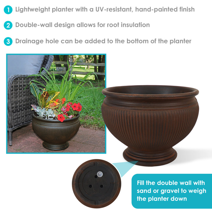 Sunnydaze 15 in Elizabeth Ribbed Urn Polyresin Planter - Rust - Set of 4 Image 2