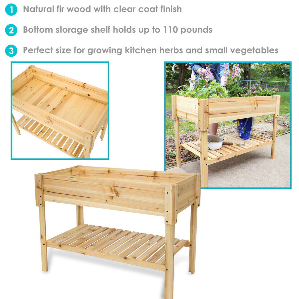 Sunnydaze Wooden Raised Garden Bed Planter Box with Shelf - 42 in Image 2