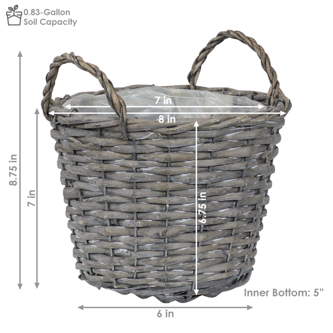 Sunnydaze 8 in Rattan Wicker Basket Planters with Handles/Lining - Set of 5 Image 3