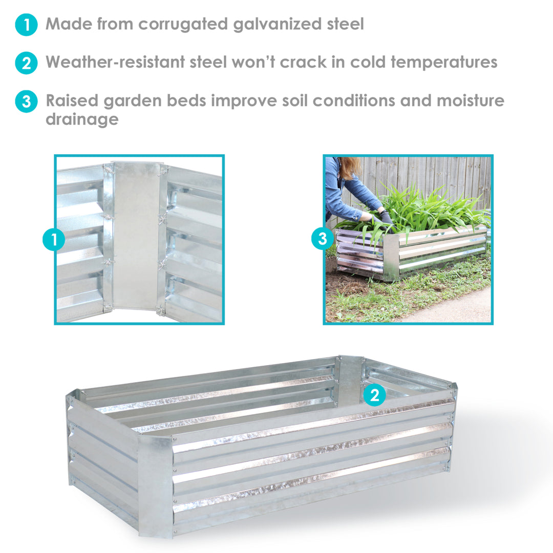 Sunnydaze Galvanized Steel Rectangle Raised Garden Bed - 48 in - Silver Image 2