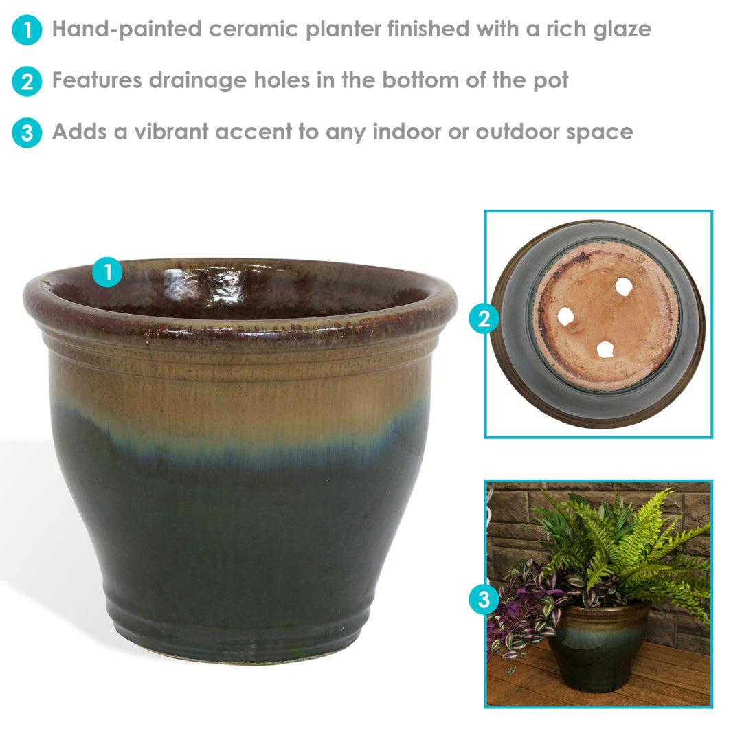 Sunnydaze 15 in Studio High-Fired Glaze Ceramic Planter - Forest Lake Green Image 2