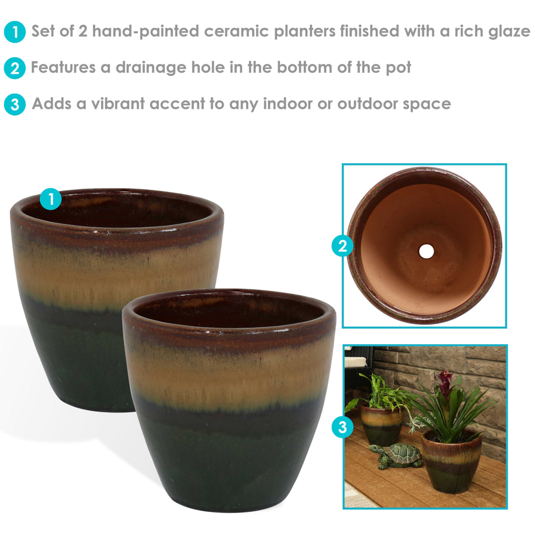 Sunnydaze 8 in Resort Glazed Ceramic Planter - Forest Lake Green - Set of 2 Image 2