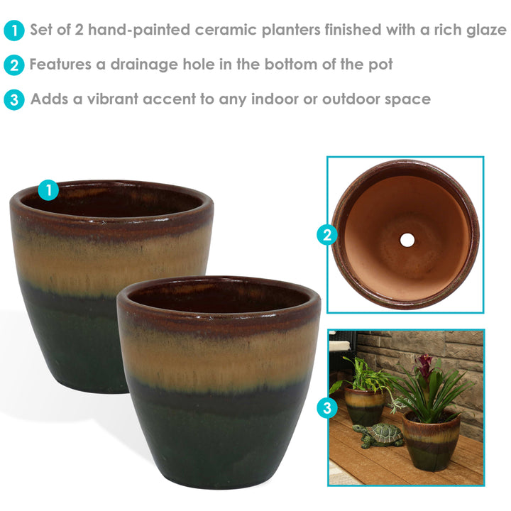 Sunnydaze 8 in Resort Glazed Ceramic Planter - Forest Lake Green - Set of 2 Image 2