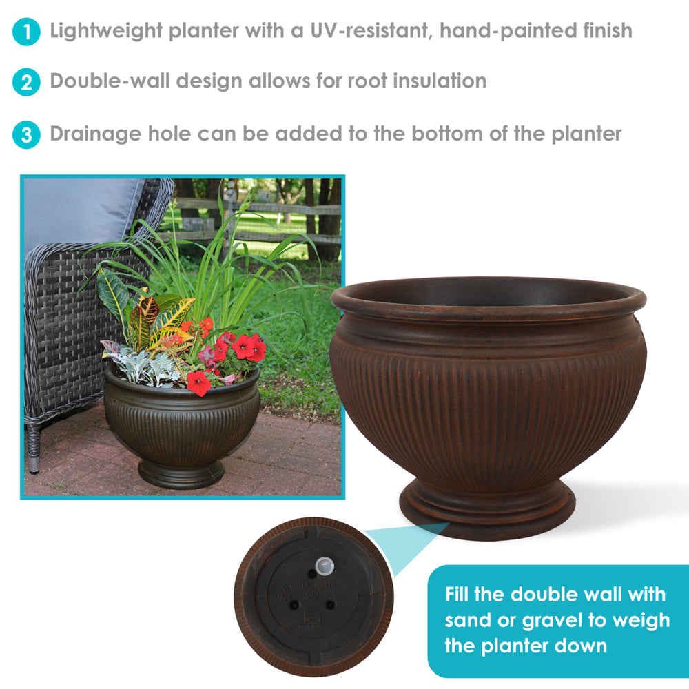 Sunnydaze 16 in Elizabeth Ribbed Urn Polyresin Planter - Rust - Set of 2 Image 2