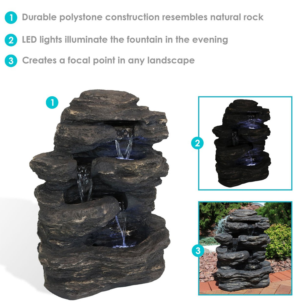 Sunnydaze Polystone Rock Falls Waterfall Fountain with LED Lights - 24 in Image 2