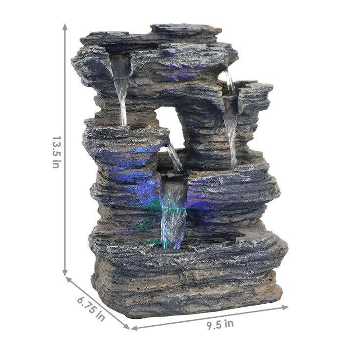 Sunnydaze Five Stream Polyresin Indoor Fountain with Color LEDs - 13.5 in Image 3