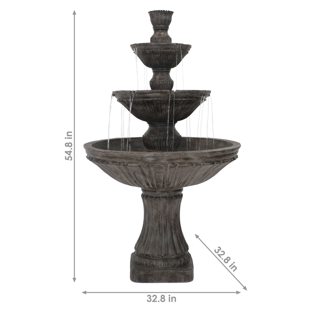 Sunnydaze Classic Designer Polystone Outdoor 3-Tier Fountain - Dark Brown Image 3