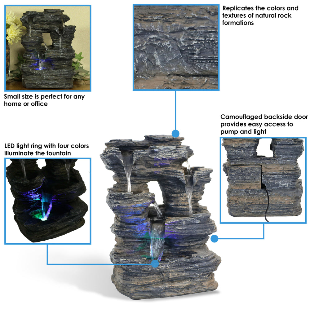 Sunnydaze Five Stream Polyresin Indoor Fountain with Color LEDs - 13.5 in Image 2