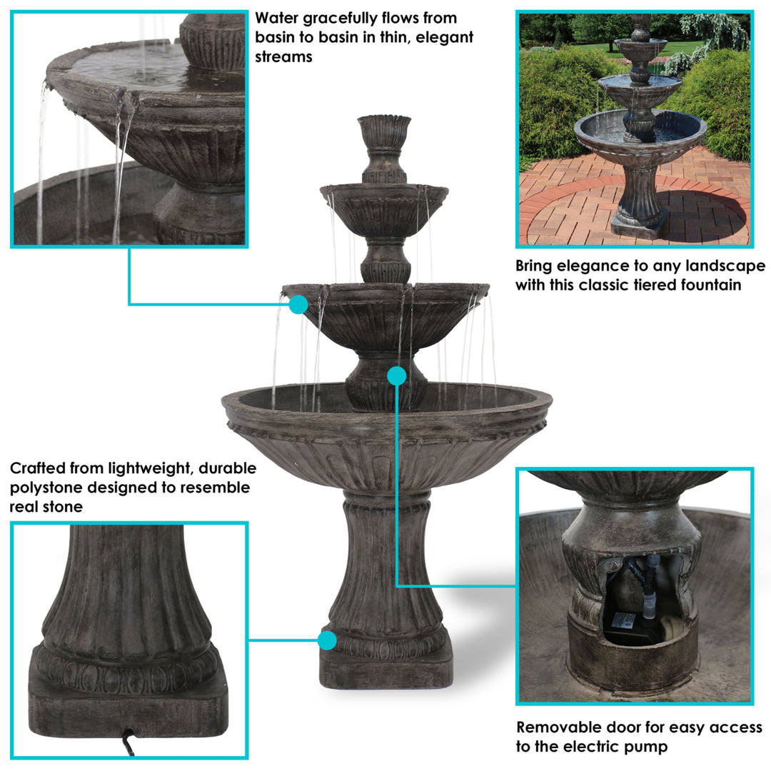 Sunnydaze Classic Designer Polystone Outdoor 3-Tier Fountain - Dark Brown Image 2