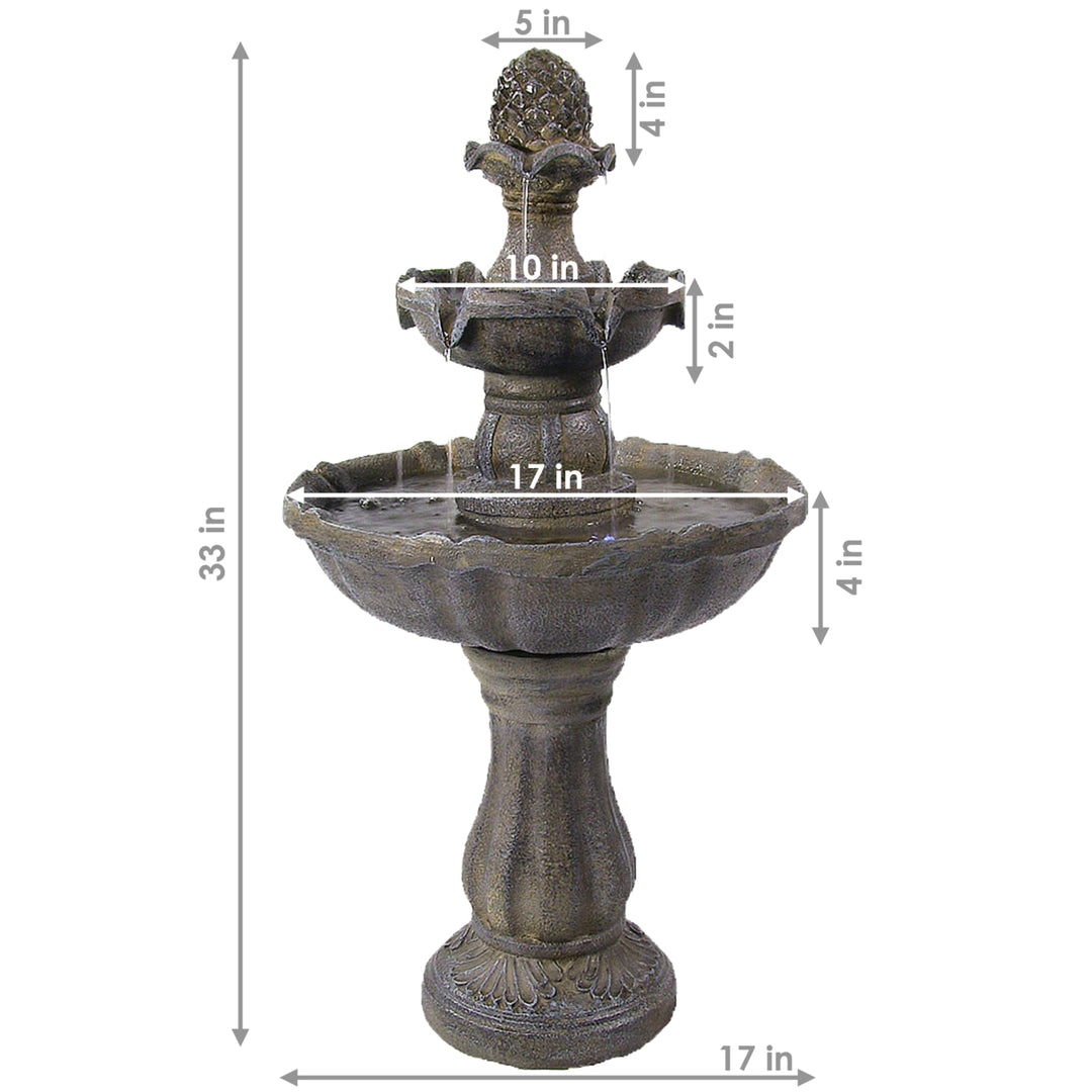 Sunnydaze Pineapple Polyresin Outdoor 2-Tier Solar Fountain with Battery Image 3