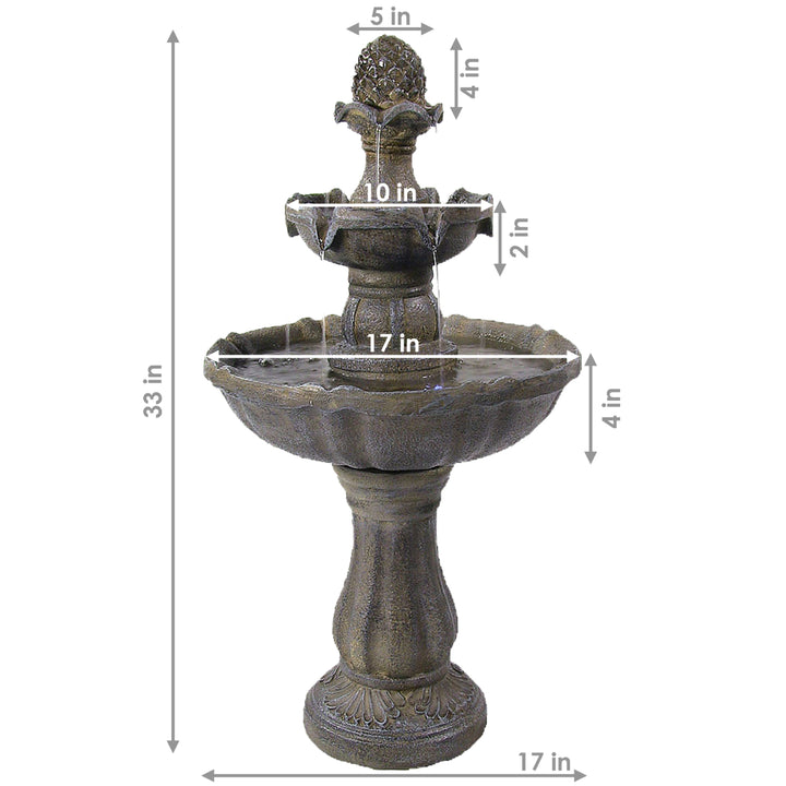 Sunnydaze Pineapple Polyresin Outdoor 2-Tier Solar Fountain with Battery Image 3