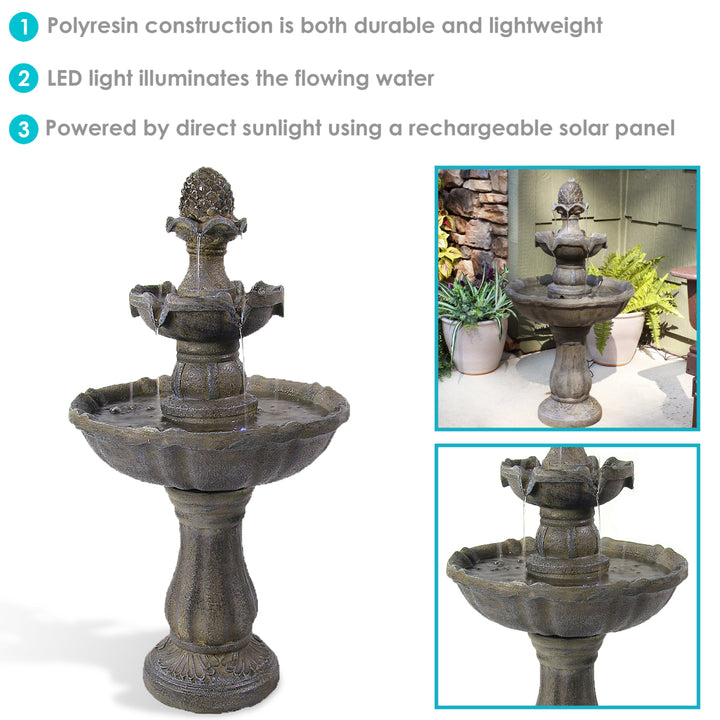 Sunnydaze Pineapple Polyresin Outdoor 2-Tier Solar Fountain with Battery Image 2