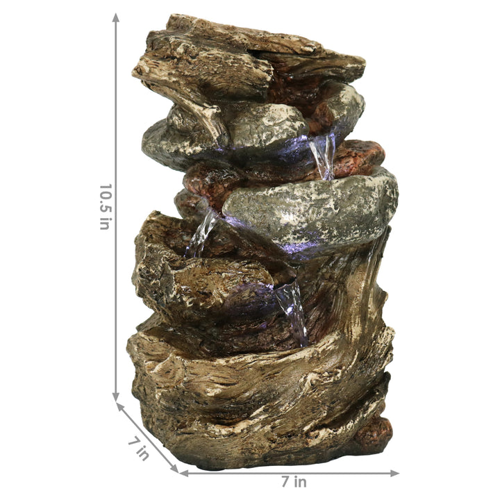 Sunnydaze Tiered Rock and Log Indoor Water Fountain with LEDs - 10.5 in Image 3