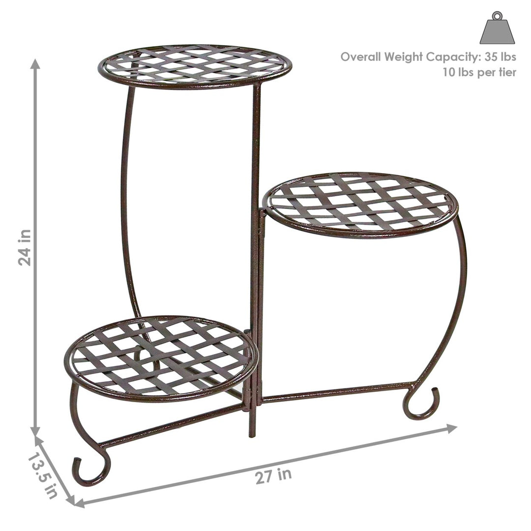 Sunnydaze 3-Tier Triple Plant Stand with Checkered Base - 24 in - Set of 2 Image 3