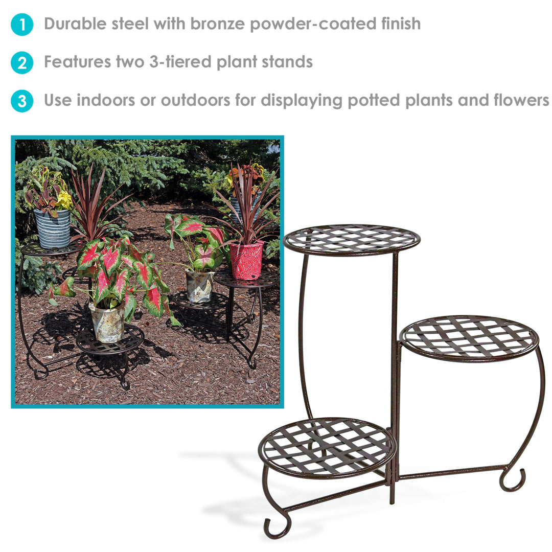 Sunnydaze 3-Tier Triple Plant Stand with Checkered Base - 24 in - Set of 2 Image 2