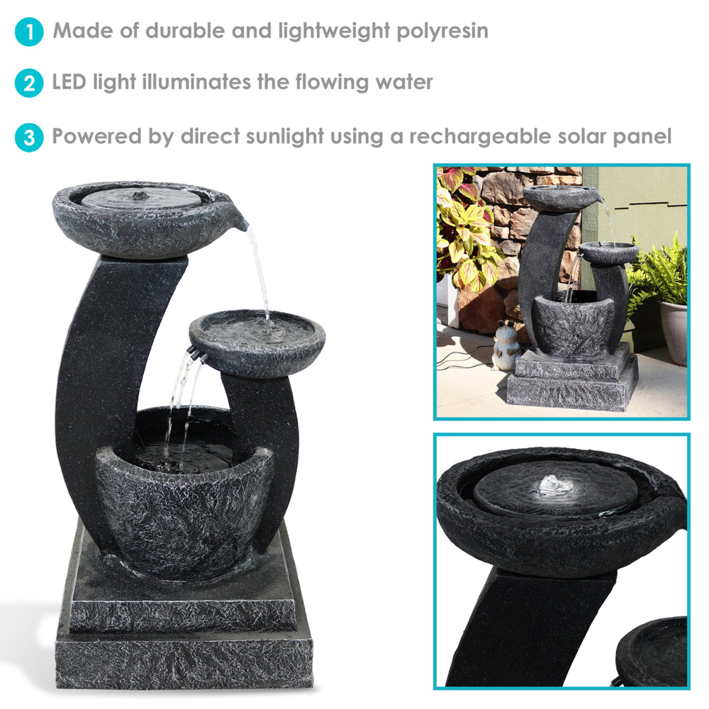 Sunnydaze Modern Cascading Bowls Solar Water Fountain with Battery - 28 in Image 2