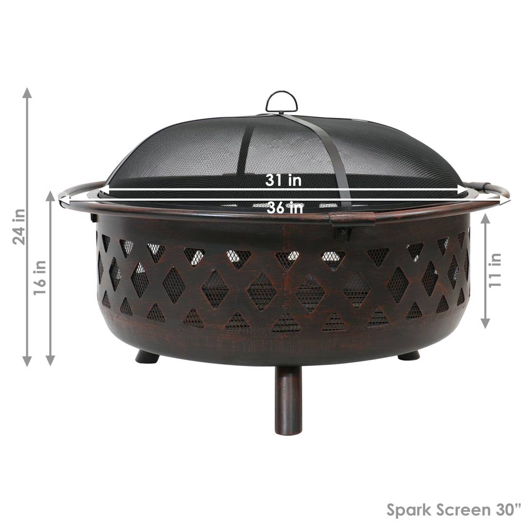 Sunnydaze 36 in Crossweave Steel Fire Pit with Screen and Poker Image 5