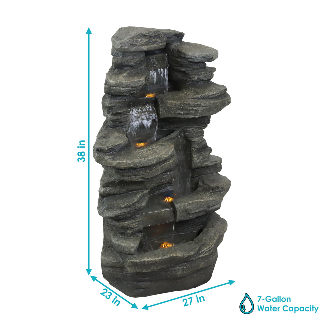 Sunnydaze Electric Stacked Shale Water Fountain with LED Lights - 38 in Image 3