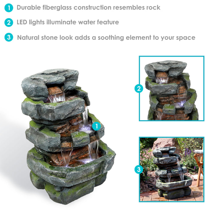 Sunnydaze Electric Stacked Shale Water Fountain with LED Lights - 38 in Image 2