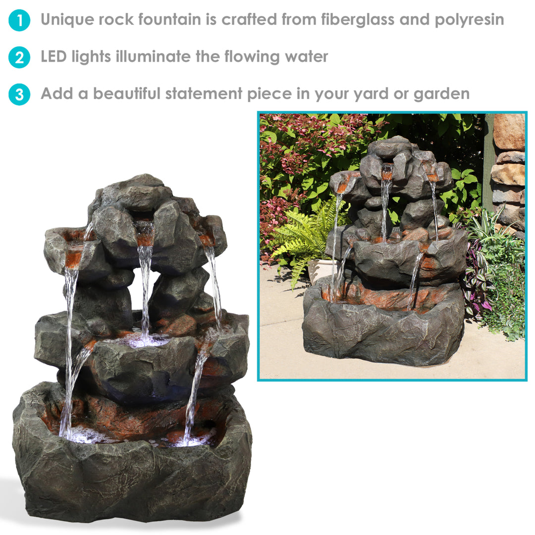 Sunnydaze Layered Rock Waterfall Fountain with LED Lights - 32 in Image 2