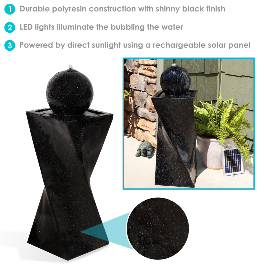 Sunnydaze Black Ball Solar Water Fountain with Battery/LED Lights - 30 in Image 2