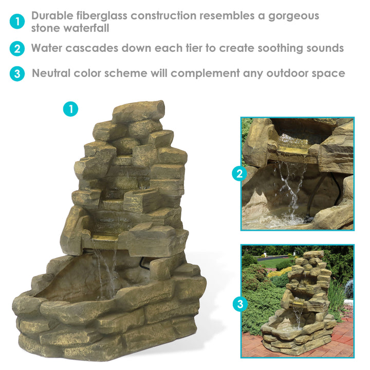 Sunnydaze Fiberglass Electric Outdoor Stone Waterfall Fountain - 37 in Image 2