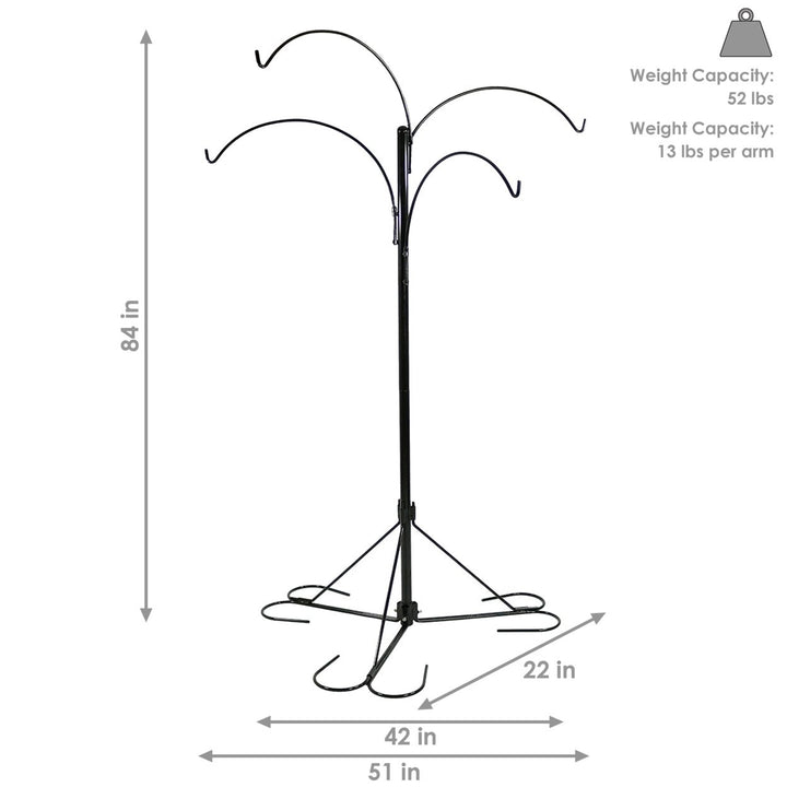 Sunnydaze Black Steel Hanging Basket Stand with 4 Adjustable Arms - 84 in Image 3