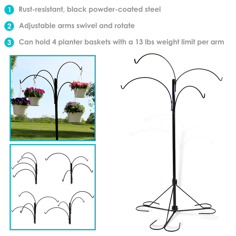 Sunnydaze Black Steel Hanging Basket Stand with 4 Adjustable Arms - 84 in Image 2