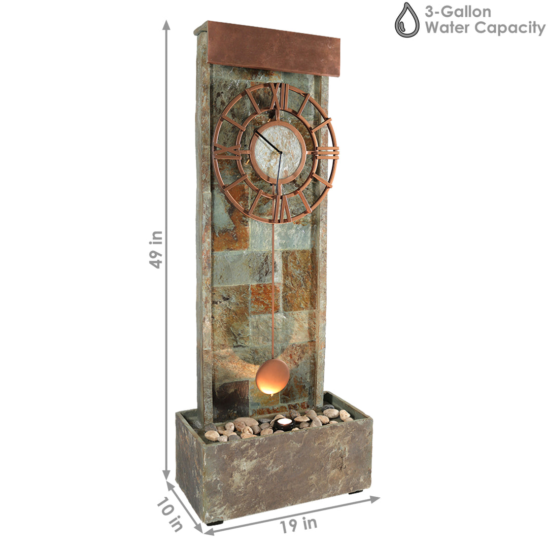 Sunnydaze Slate/Copper Clock Waterfall Fountain with LED Lights - 49 in Image 3