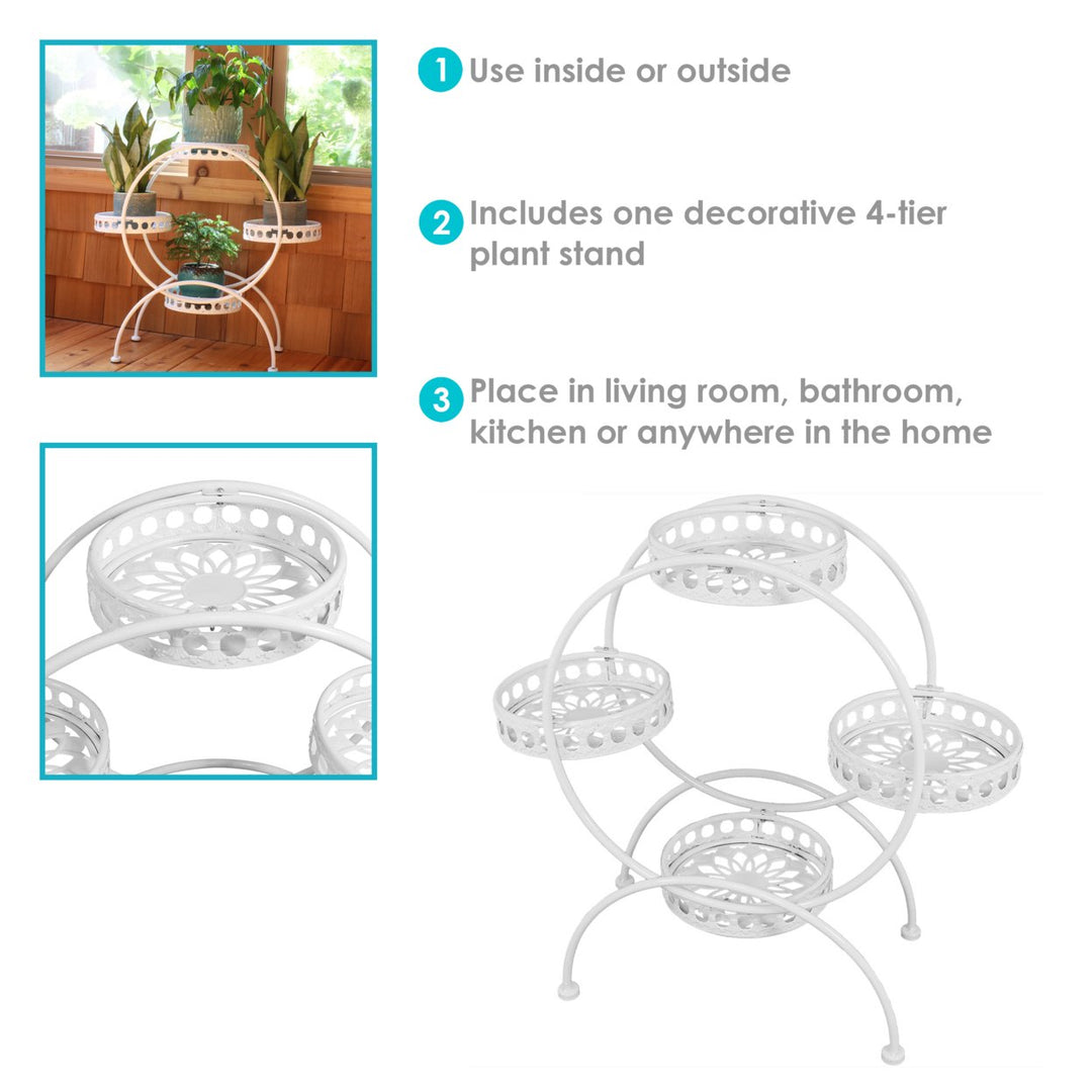 Sunnydaze White 4-Tier Ferris Wheel Indoor and Outdoor Plant Stand - 28 in Image 2