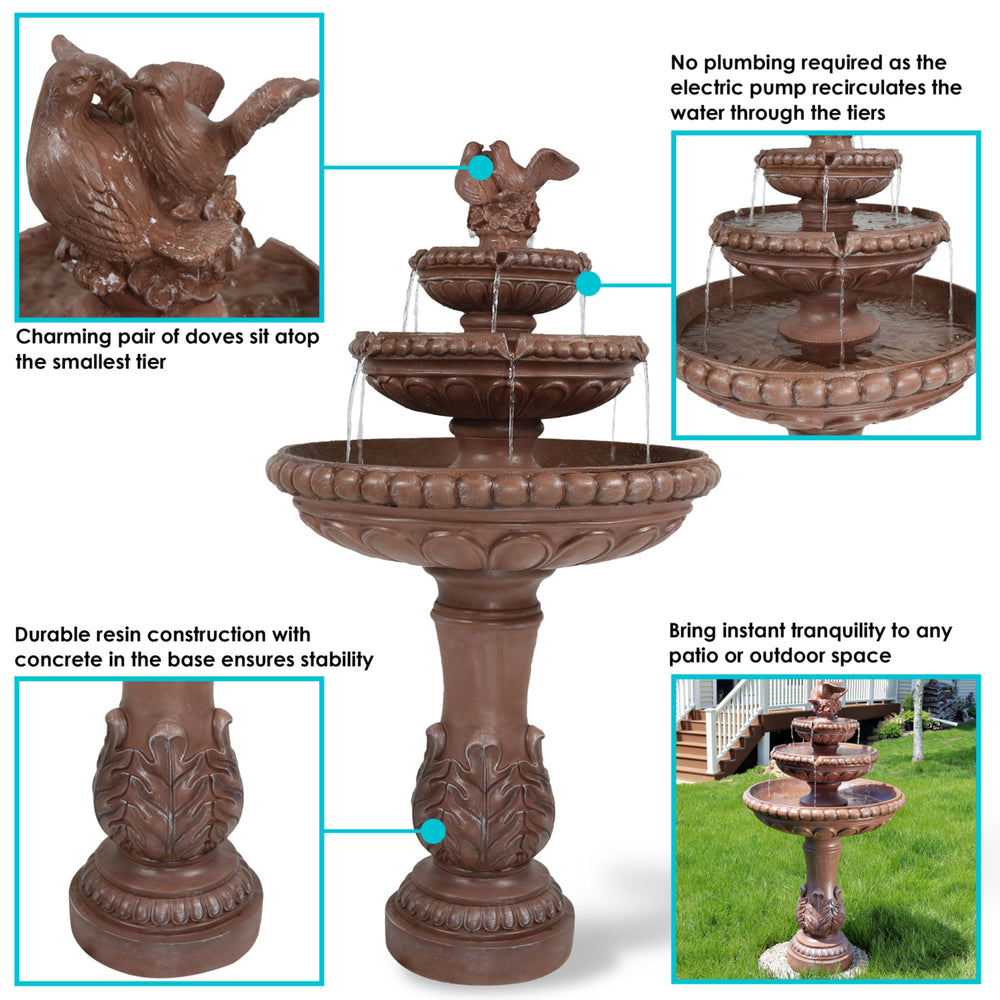 Sunnydaze Dove Pair Resin Outdoor 3-Tier Water Fountain Image 2