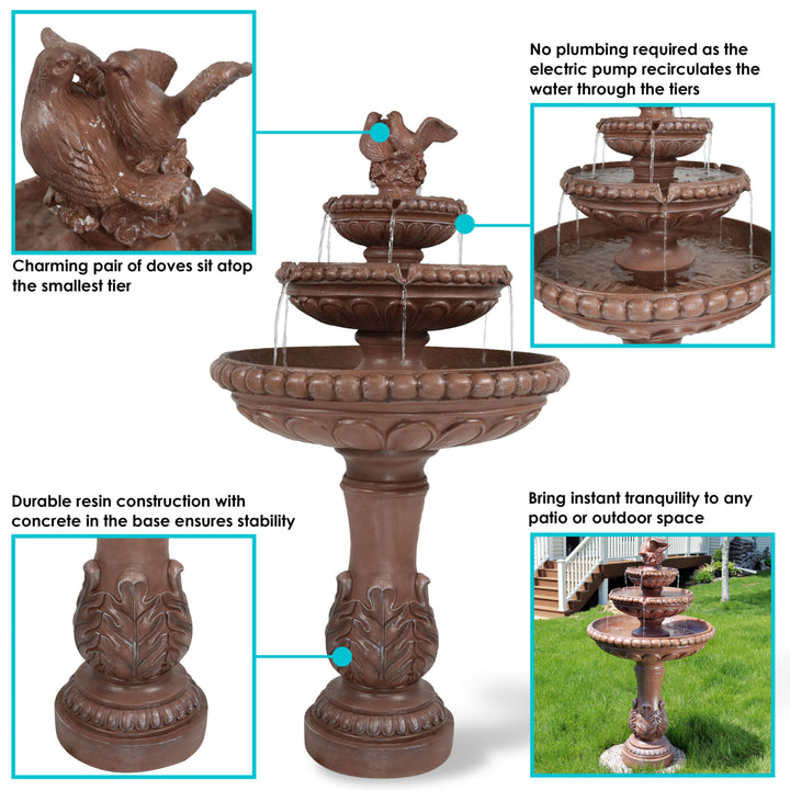 Sunnydaze Dove Pair Resin Outdoor 3-Tier Water Fountain Image 2