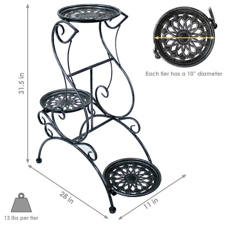 Sunnydaze Dark Gray Steel 3-Tier Victorian Staggered Plant Stand - 31.5 in Image 3