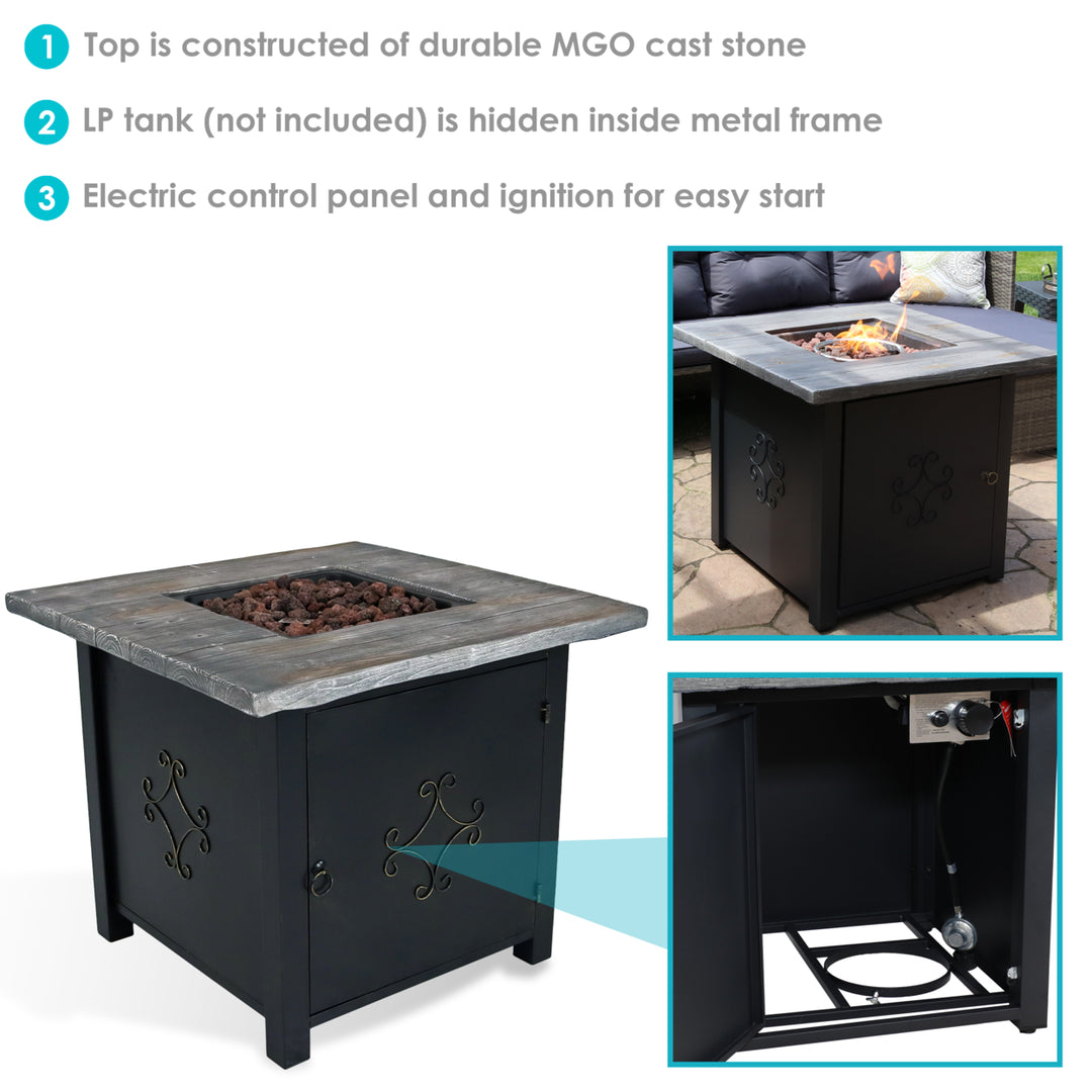 Sunnydaze 30 in Square MGO Propane Gas Fire Pit Table with Lava Rocks Image 2