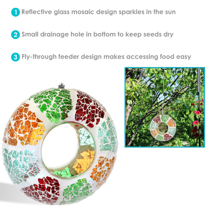 Glass Summer Mosaic Fly-Through Hanging Bird Feeder - 6 in by Sunnydaze Image 4