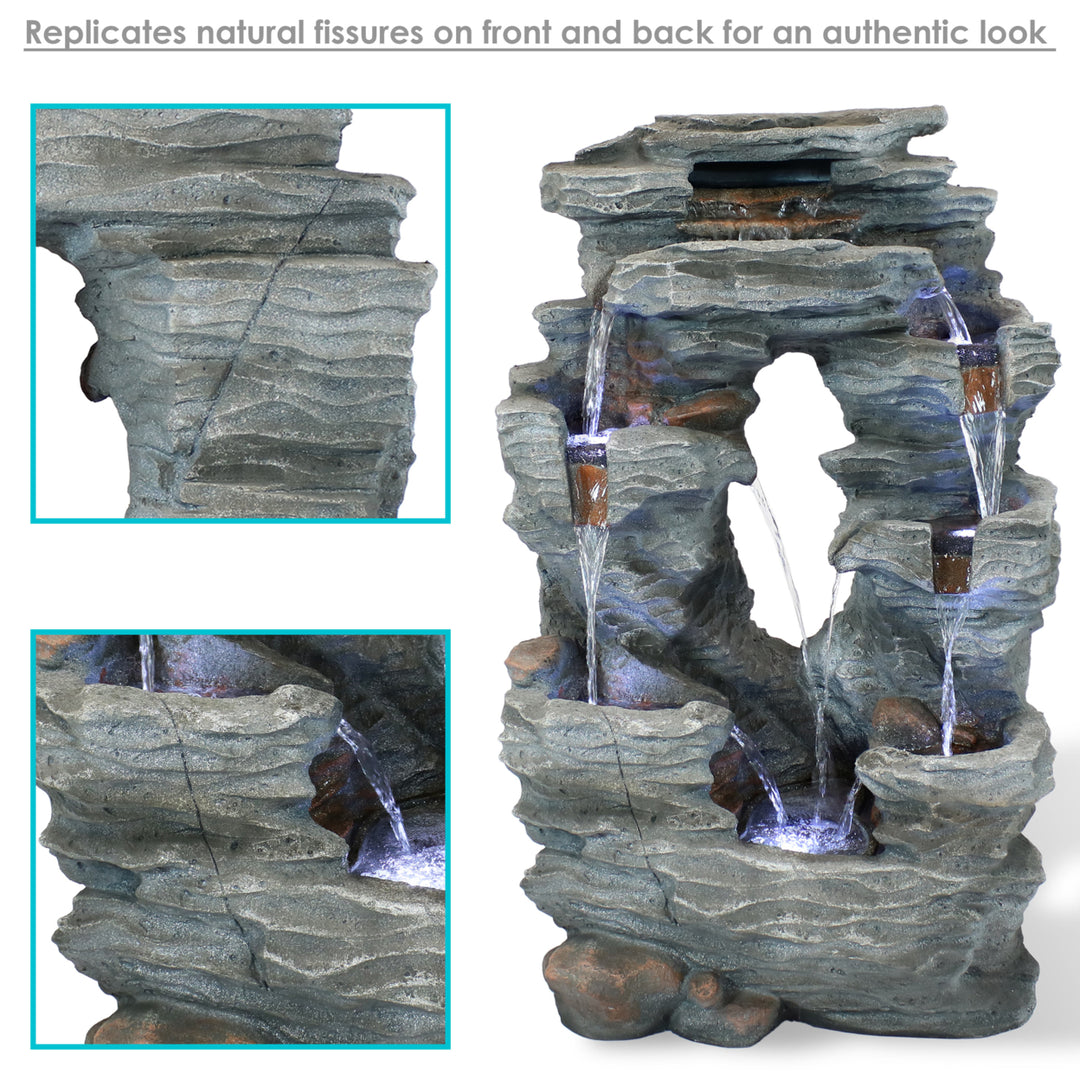 Sunnydaze Dual Cascading Rock Waterfall Fountain with LED Lights - 39 in Image 9