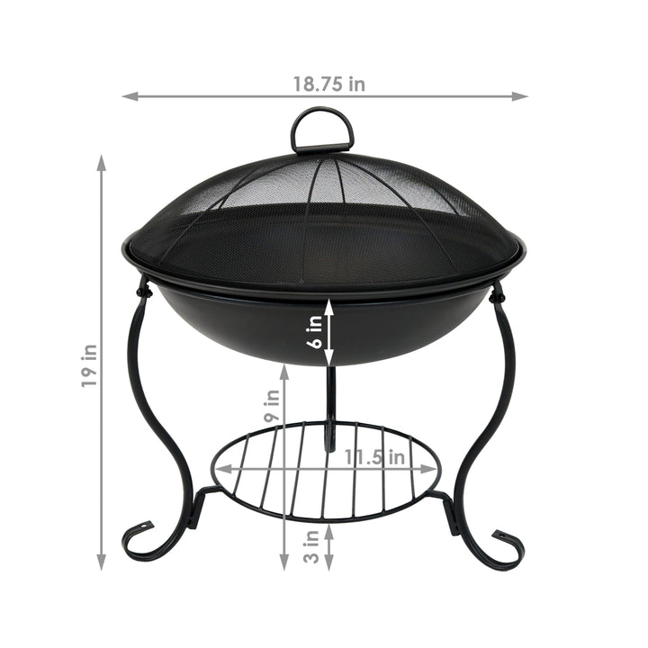 Sunnydaze 18 in Steel Fire Pit Bowl with Stand, Screen, Grate, and Poker Image 3