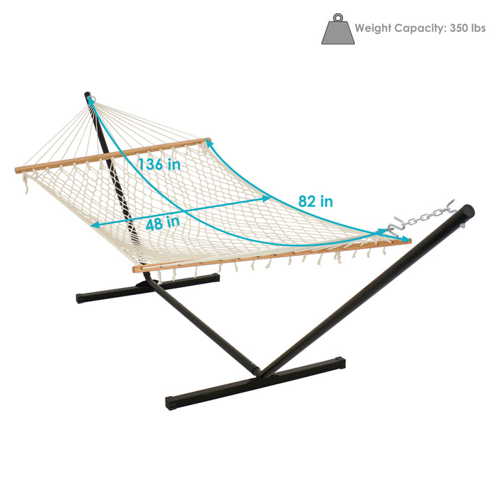 Sunnydaze 2-Person Cotton Rope Hammock with Steel Stand - Natural Image 3