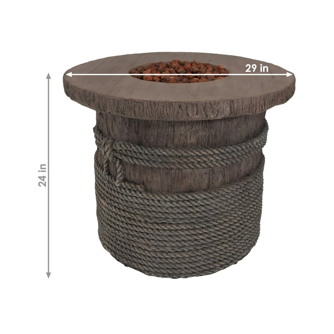 Sunnydaze 29 in Faux Rope Barrel Propane Gas Fire Pit Table with Lava Rocks Image 3