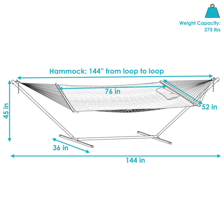 Sunnydaze Large Rope Hammock with Steel Stand and Pad/Pillow - Misty Beach Image 3