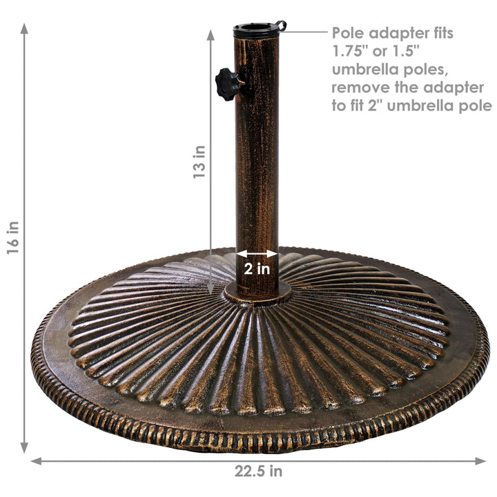 Sunnydaze 22 in Ridged Cast Iron Round Patio Umbrella Base - Bronze Image 3