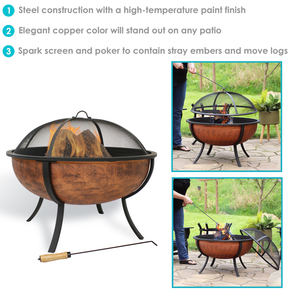 Sunnydaze 32 in Steel Fire Pit with Screen, Grate, and Poker - Copper Image 2