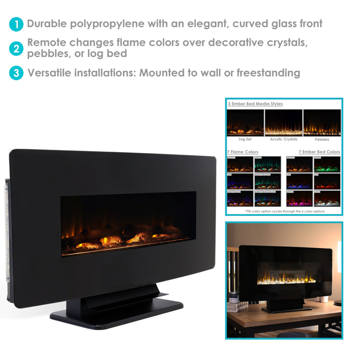 Sunnydaze 42 in Curved Face Wall Mount or Freestanding Electric Fireplace Image 2