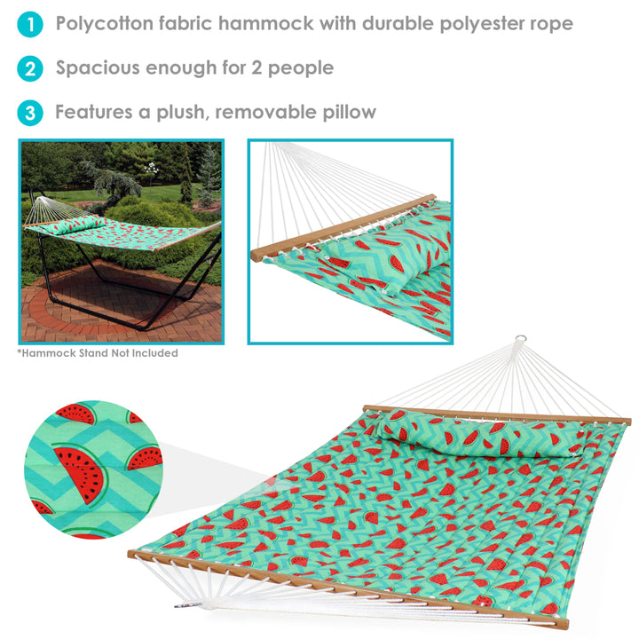 Sunnydaze Large Quilted Hammock with Spreader Bar and Pillow - Watermelon Image 2