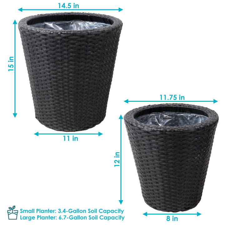 Sunnydaze Polyrattan Indoor Round Planter - Black - 14.5 in, 11.75 in Image 3